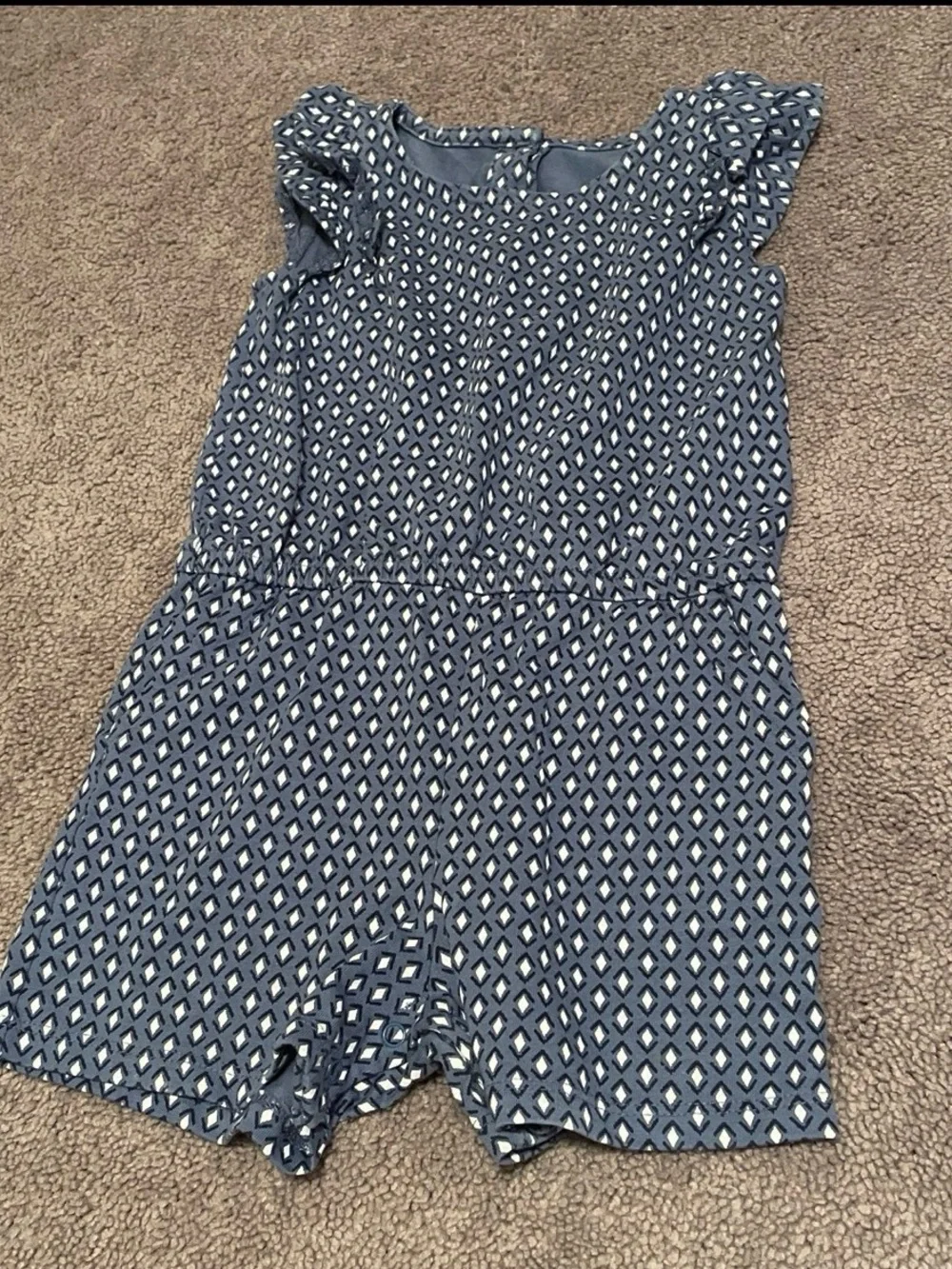 Gymboree Navy and White Printed Ruffle-Sleeve Romper